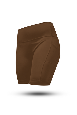 Women's SOHO Fitness Shorts 8 Inch City Mocha from Hot Trend Vault, featuring comfortable activewear shorts with a stylish mocha color.