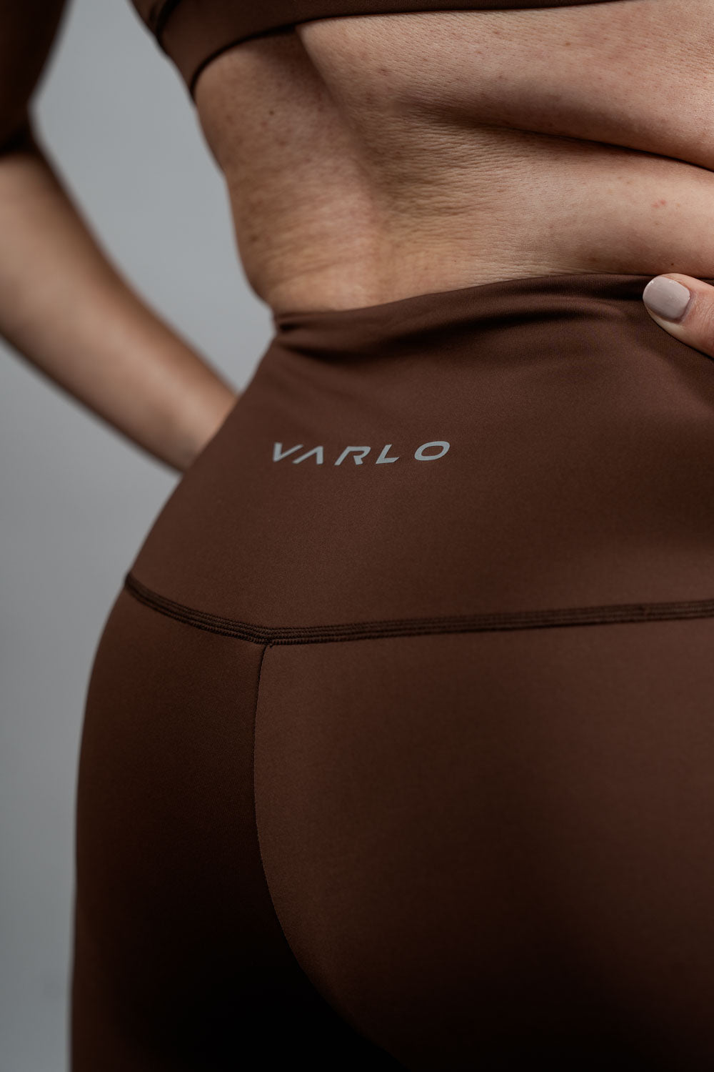 Women’s SOHO Fitness Shorts by Hot Trend Vault in City Mocha, 8-inch inseam, showcasing lightweight, breathable activewear shorts.