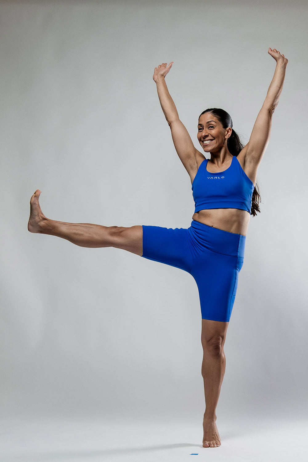 Women’s SOHO Fitness Shorts by Hot Trend Vault in Neo Blue, 8-inch length, designed for all-day comfort and active wear.