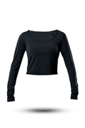 Black women's Terra Recovery Arc long sleeve crop top T-shirt by Hot Trend Vault, featuring a fitted design and stylish crew neckline.