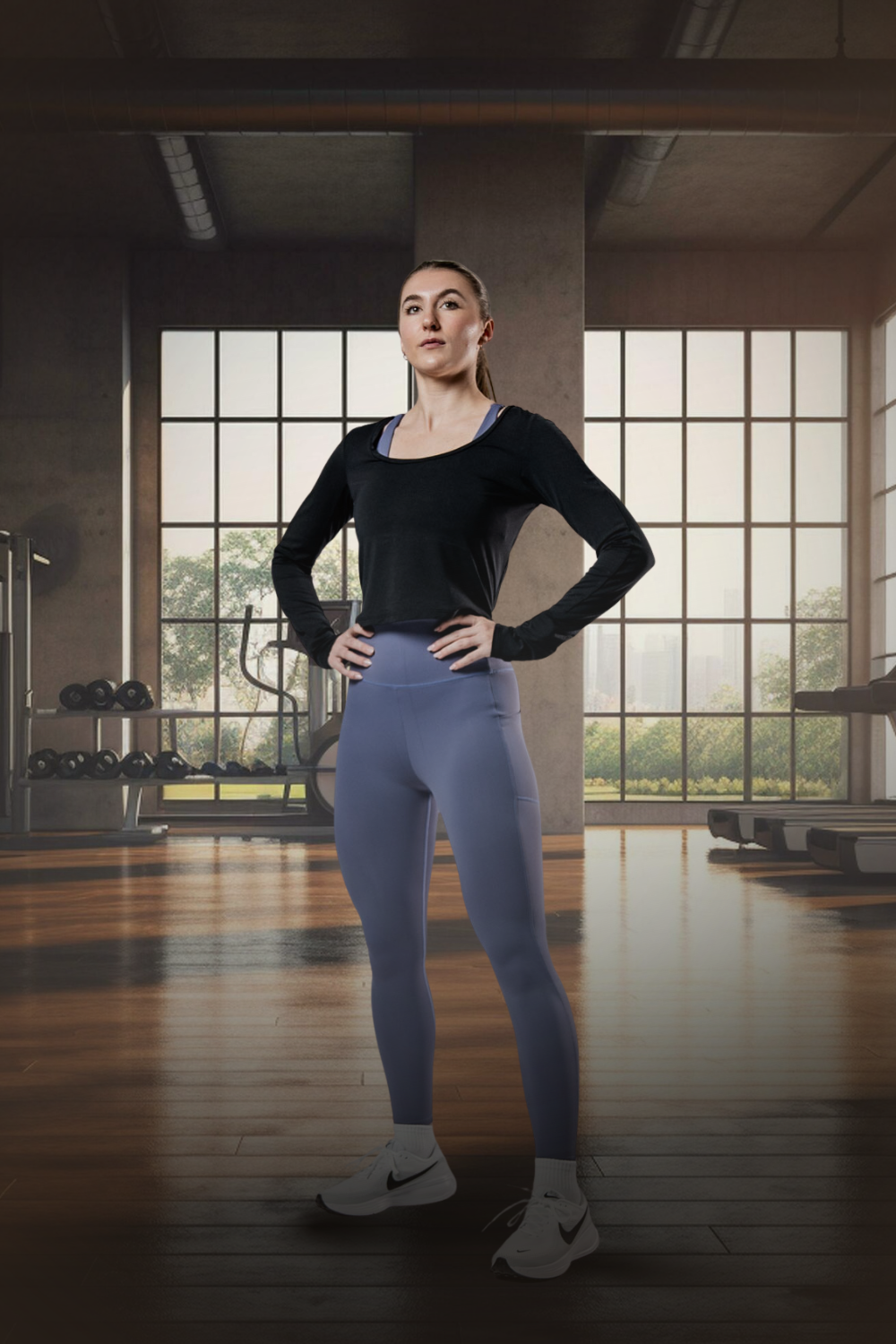 Black women's Terra Recovery Arc long sleeve crop top T-shirt by Hot Trend Vault, shown on a model with a fitted style.