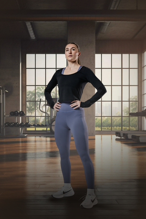 Black women's Terra Recovery Arc long sleeve crop top T-shirt by Hot Trend Vault, shown on a model with a fitted style.