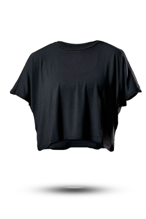 Black women's Terra Recovery Drift crop T-shirt by Hot Trend Vault, relaxed fit athleisure top with comfortable, casual style.