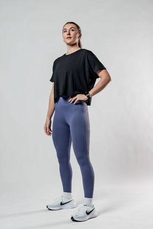 Women’s black Terra Recovery Drift crop T-shirt by Hot Trend Vault, relaxed fit, casual athleisure style, shown on model.