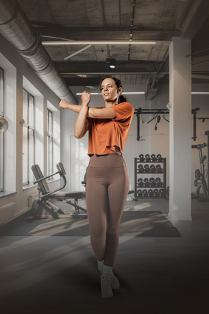 Women's Terra Recovery Drift Crop T-Shirt in Sunfire Clay by Hot Trend Vault, featuring a relaxed silhouette and soft fabric.
