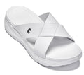 White Calto X1653 height increasing sandals with a 2-inch lift from Hot Trend Vault, featuring a matte finish and open-toe design.