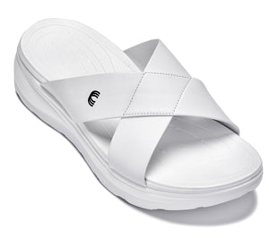 White Calto X1653 height increasing sandals with 2-inch lift, matte finish, designed for added height and style.