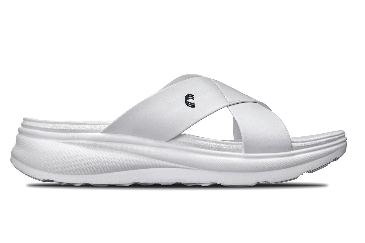 White Calto X1653 height increasing sandals with 2-inch lift from Hot Trend Vault, featuring a matte finish and stylish design.