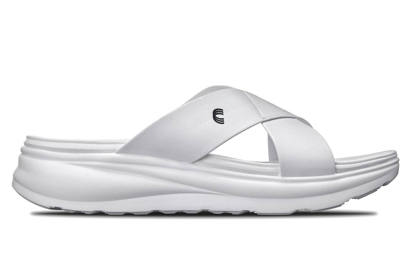 White Calto X1653 height increasing sandals with 2-inch lift, matte finish, designed for added height and style.