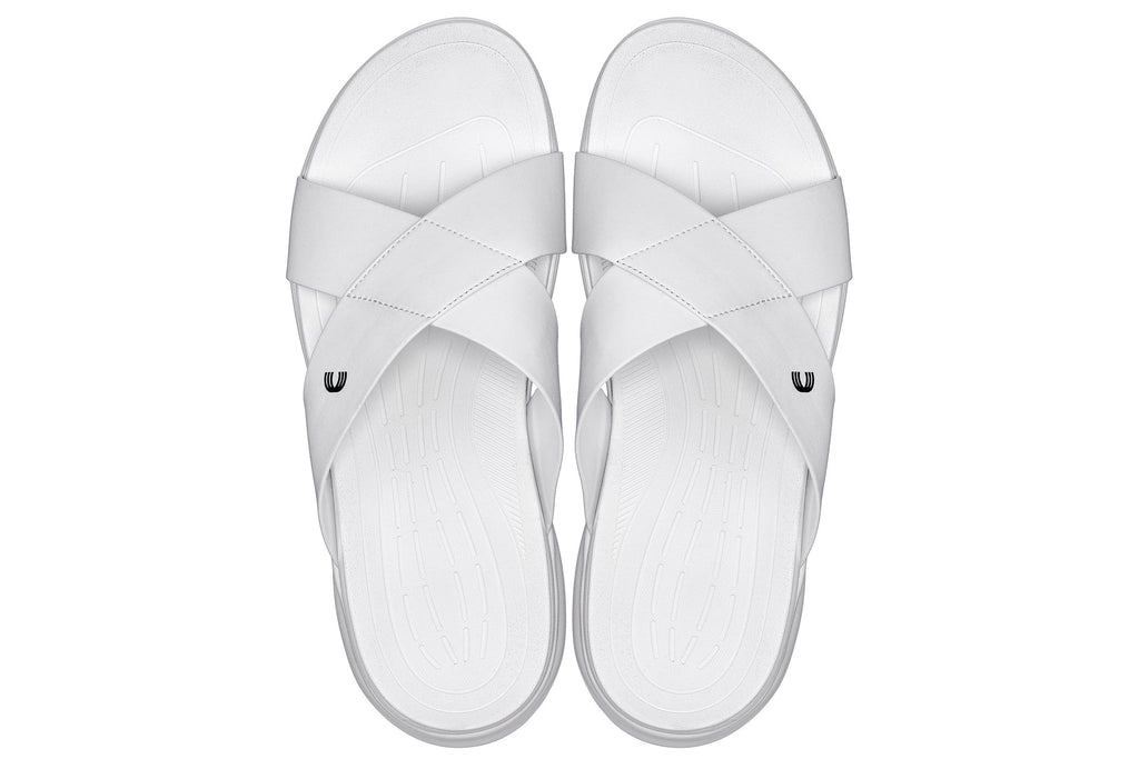 White matte Calto X1653 height-increasing sandals with 2-inch lift from Hot Trend Vault, featuring a stylish open-toe design.
