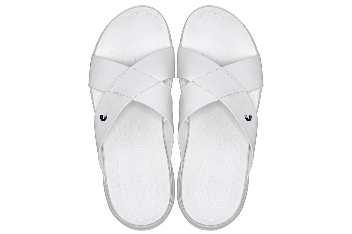 White Calto X1653 height increasing sandals with a 2-inch lift by Hot Trend Vault, featuring a matte finish and stylish design.