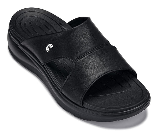 Black Calto X1655 height-increasing sandals with 2-inch boost, grainy material, designed for stylish comfort by Hot Trend Vault.