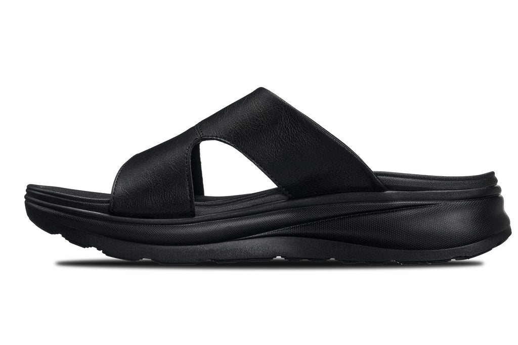 Black Calto X1655 height-increasing sandals by Hot Trend Vault with grainy finish, designed to add 2 inches of height.
