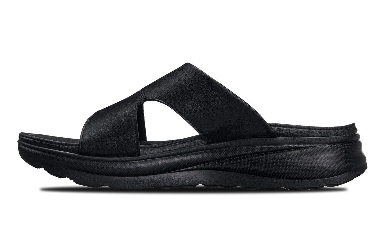Black grainy Calto X1655 height increasing sandals by Hot Trend Vault with 2-inch lift, stylish and comfortable for everyday wear.