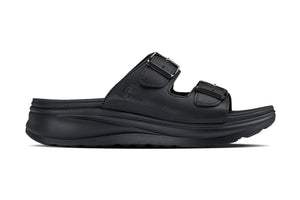 Black Calto X1660 sandals with dual buckles, designed to add 2 inches of height, from Hot Trend Vault.
