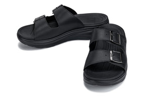 Black Calto X1660 sandals with dual buckles, designed to add 2 inches of height, by Hot Trend Vault.