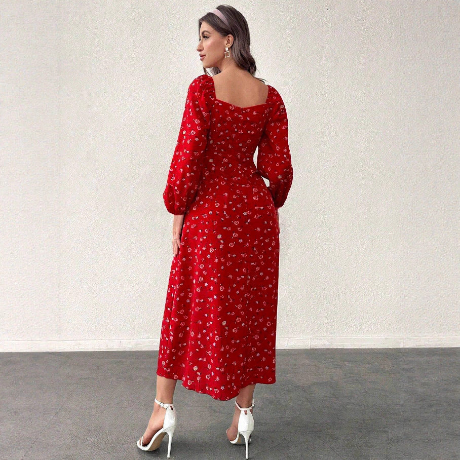 Red Hot Trend Vault resort style belted maxi dress for women, high waist, slim fit, long sleeves, perfect for summer wear