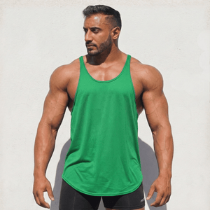 Hot Trend Vault original stringer tank top made in the USA, displaying a fitted sleeveless athletic style with black fabric.