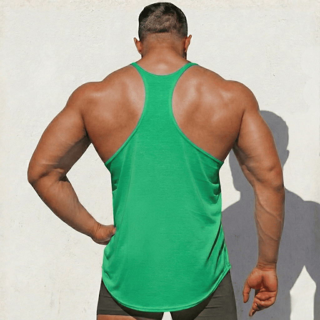 Hot Trend Vault original stringer tank top made in USA, showcasing a sleeveless athletic design with a fitted fit and breathable fabric.
