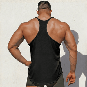 Black Physique Bodyware Original Stringer Tank Top by Hot Trend Vault, made in the USA, with sleeveless design and athletic fit.