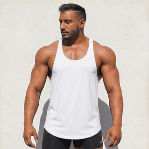 Black Original Stringer Tank Top by Physique Bodyware, made in the USA, featuring a fitted style and athletic design.