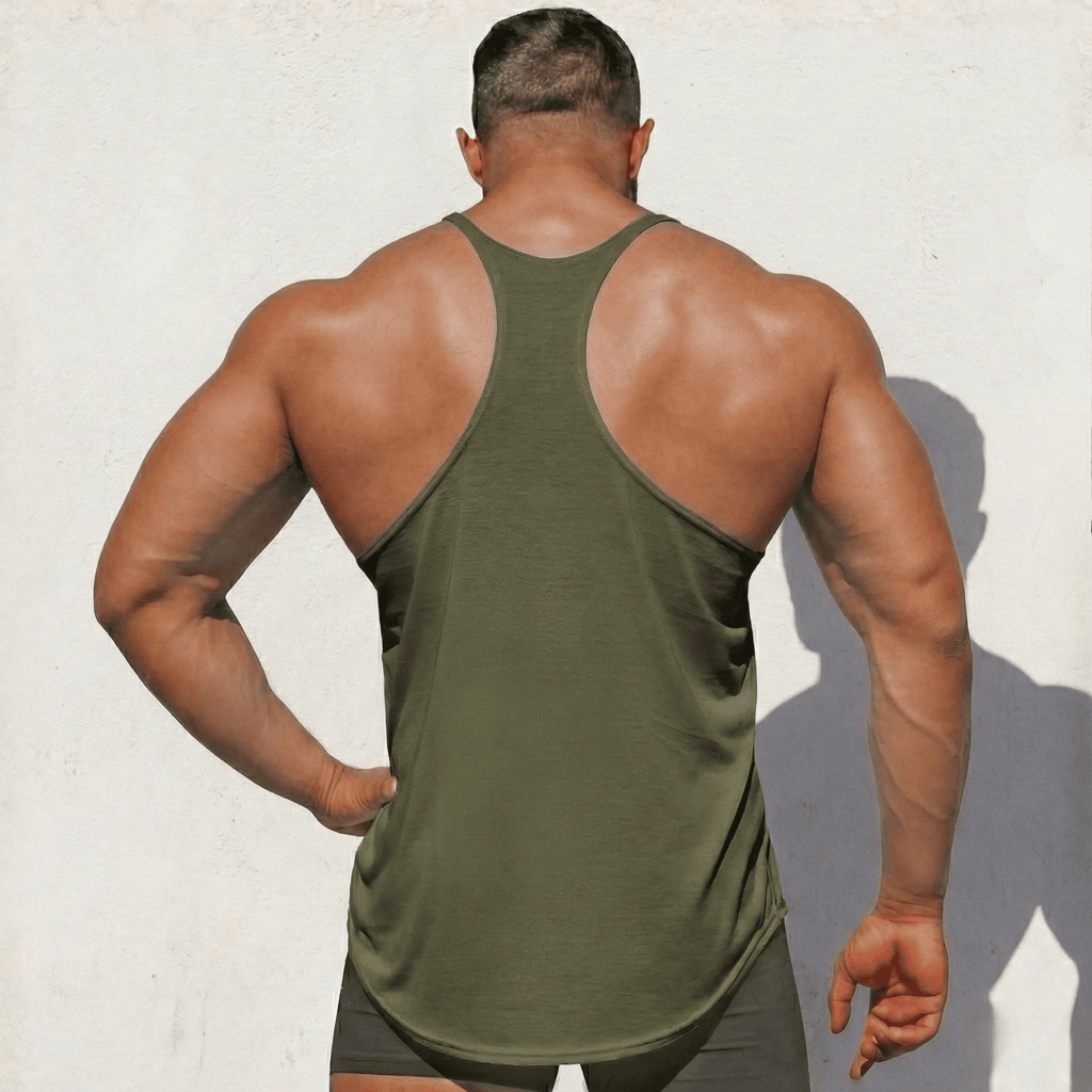 Hot Trend Vault original stringer tank top made in the USA, featuring a sleeveless design and athletic fit for workout wear.