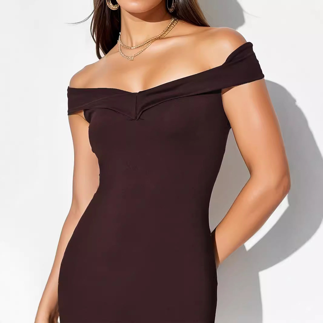 Black women's summer off-shoulder maxi dress with strapless, pleated design, sleeveless polyester from Hot Trend Vault.