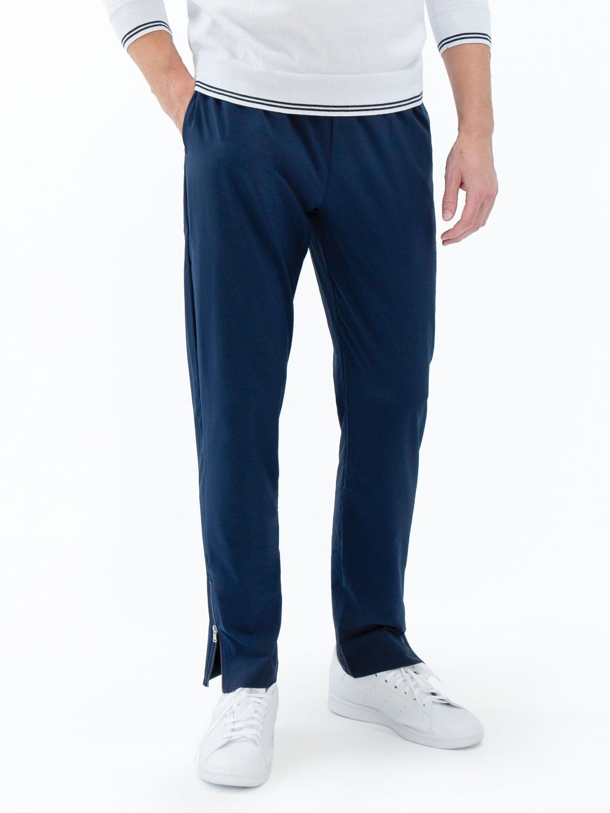 Men's Classic Performance tennis pants in midnight color with zippered leg openings by Hot Trend Vault.