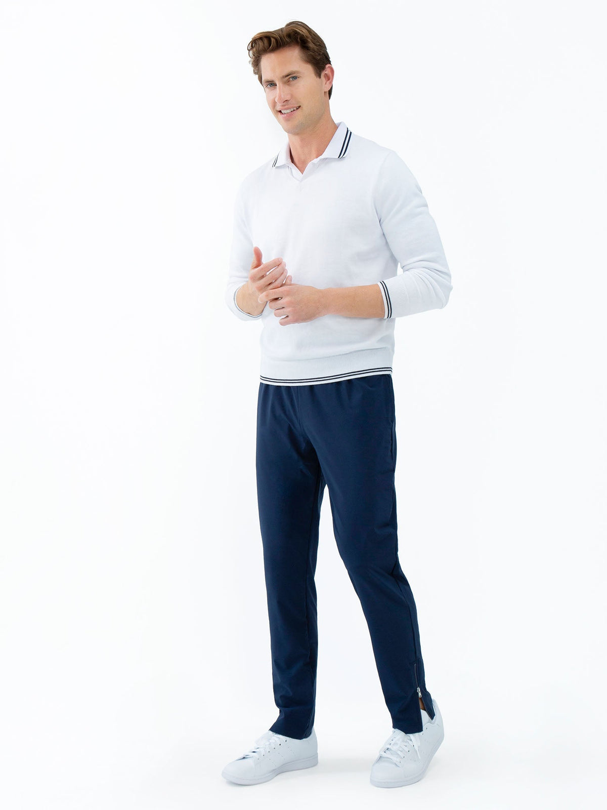 Men's Classic Performance Tennis Pants in midnight by Hot Trend Vault, featuring zippered leg openings and a sleek athletic design.