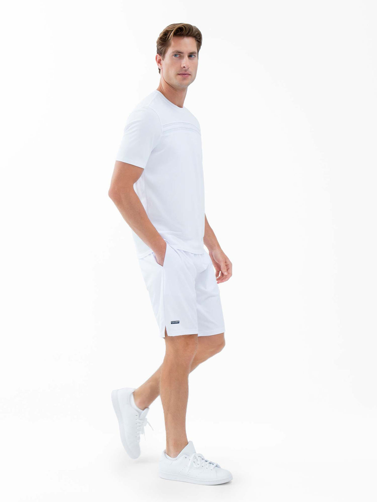 Men's white breathable lightweight tennis shorts by Hot Trend Vault, designed for comfort and performance during matches.