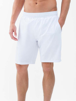 Men's white breathable lightweight tennis shorts by Hot Trend Vault, designed for comfort and performance.