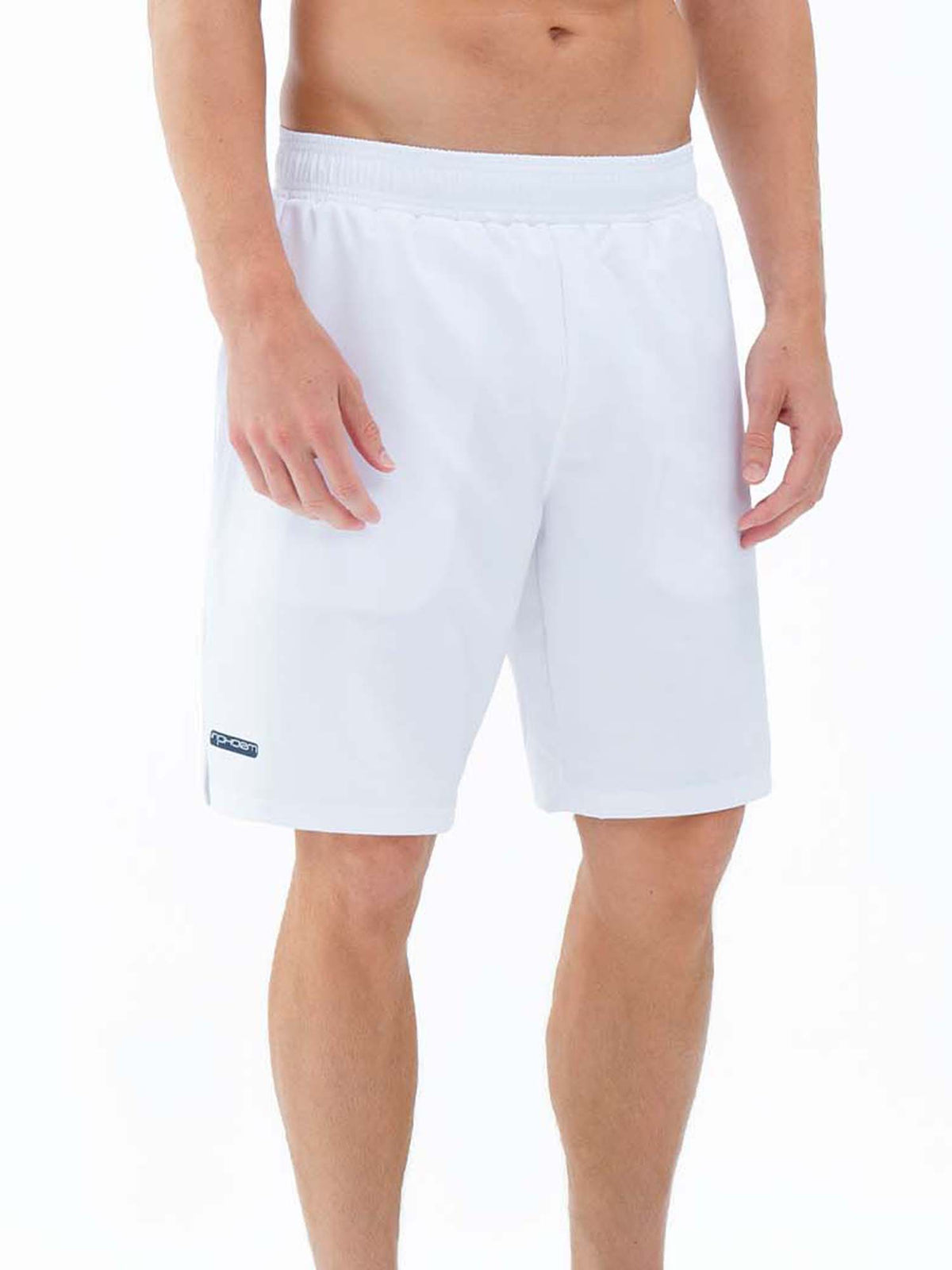 Men's white breathable lightweight tennis shorts by Hot Trend Vault, featuring a classic performance style for active wear