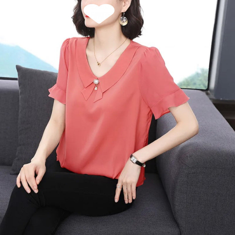 Women’s polyester chiffon top with bell sleeves, loose fit, solid color, perfect for summer, by Hot Trend Vault.
