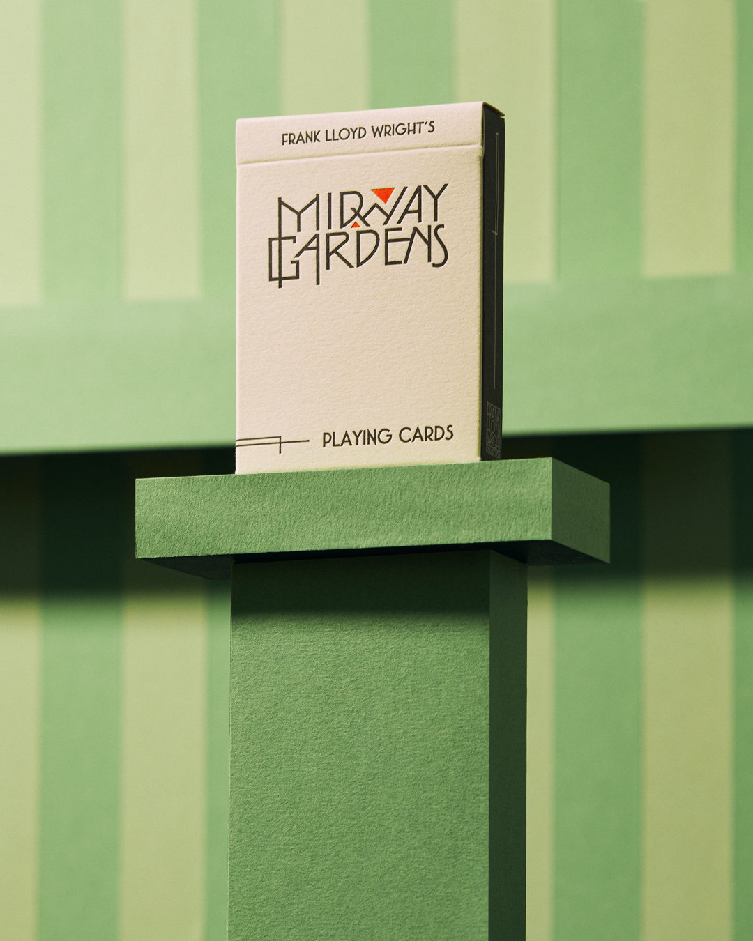 Hot Trend Vault Midway Gardens playing cards featuring Frank Lloyd Wright designs in a decorative box.