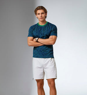Men's short sleeve athletic tennis and pickleball shirt by Hot Trend Vault, featuring UV protection and antimicrobial fabric.