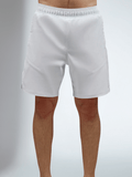 Men's white tennis shorts by Hot Trend Vault with pockets and UV protection, designed for comfortable active wear.
