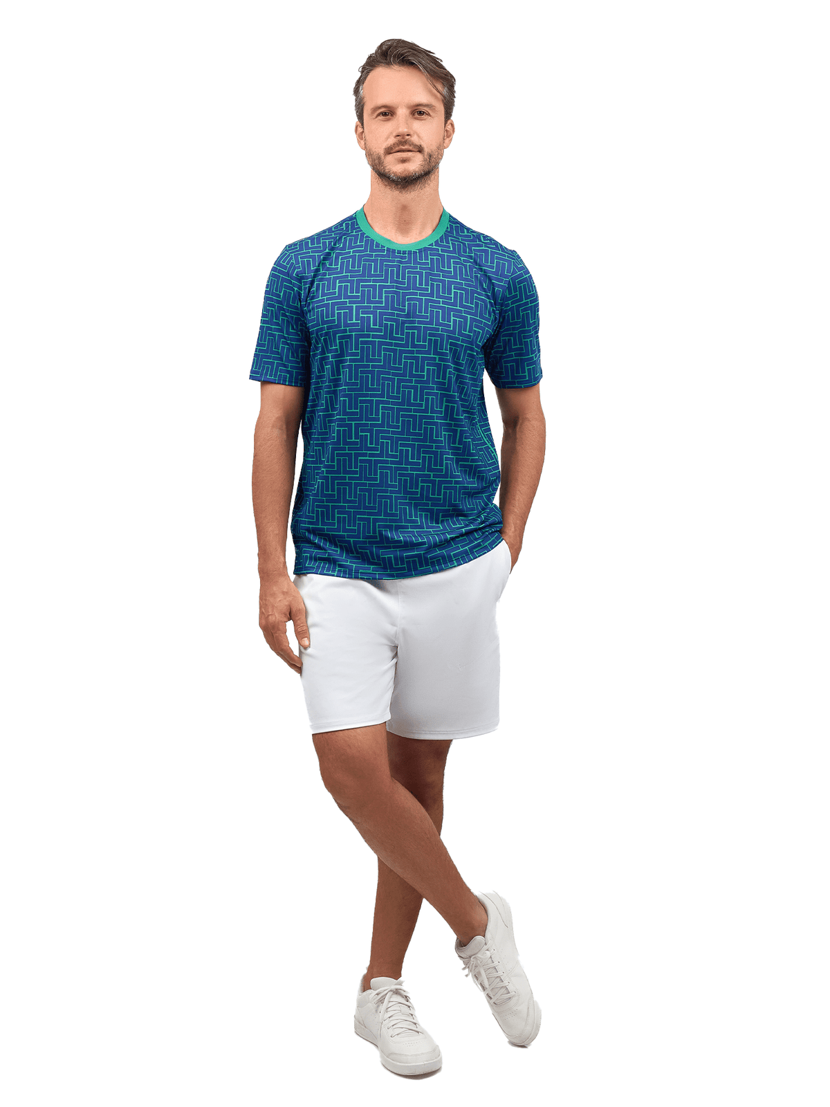 Men's white tennis shorts by Hot Trend Vault featuring pockets and UV protection, designed for comfortable and active play.