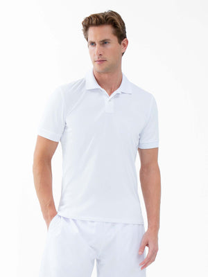 White men's tennis polo shirt with rib collar from Hot Trend Vault, designed for performance and classic style.