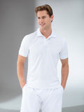White men's tennis polo shirt with rib collar from Hot Trend Vault, designed for performance and classic style.
