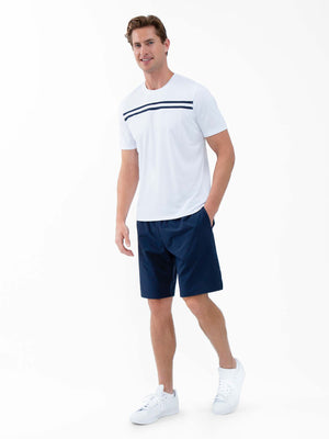 Men's white midnight performance tournament short sleeve crew neck shirt by Hot Trend Vault, shown laid flat.