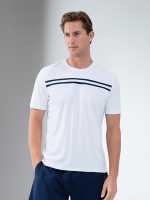Men's white midnight performance short sleeve crew neck shirt by Hot Trend Vault, designed for active wear and comfort.
