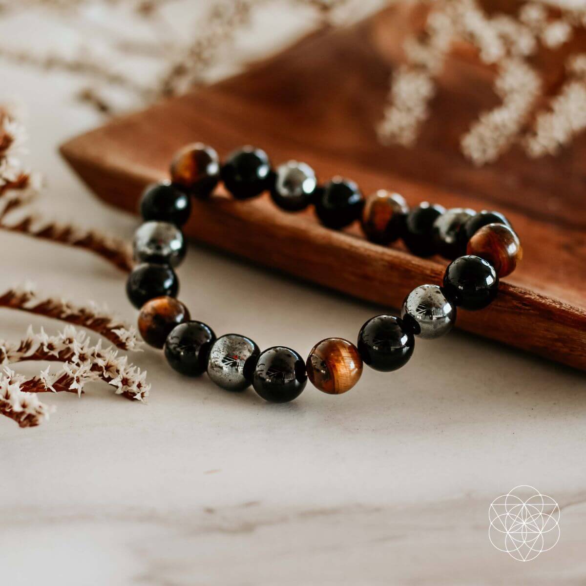 Triple protection bracelet with three spiritual stones, crafted by Hot Trend Vault for spiritual defense and protection.