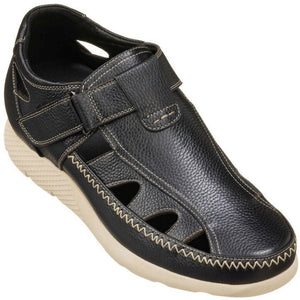 Black Calto K2132 fisherman sandals by Hot Trend Vault, featuring a 2.8-inch height increase and lightweight design.