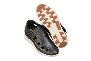 Black Calto K2132 fisherman sandals by Hot Trend Vault, lightweight with 2.8-inch height boost, shown from a side angle.
